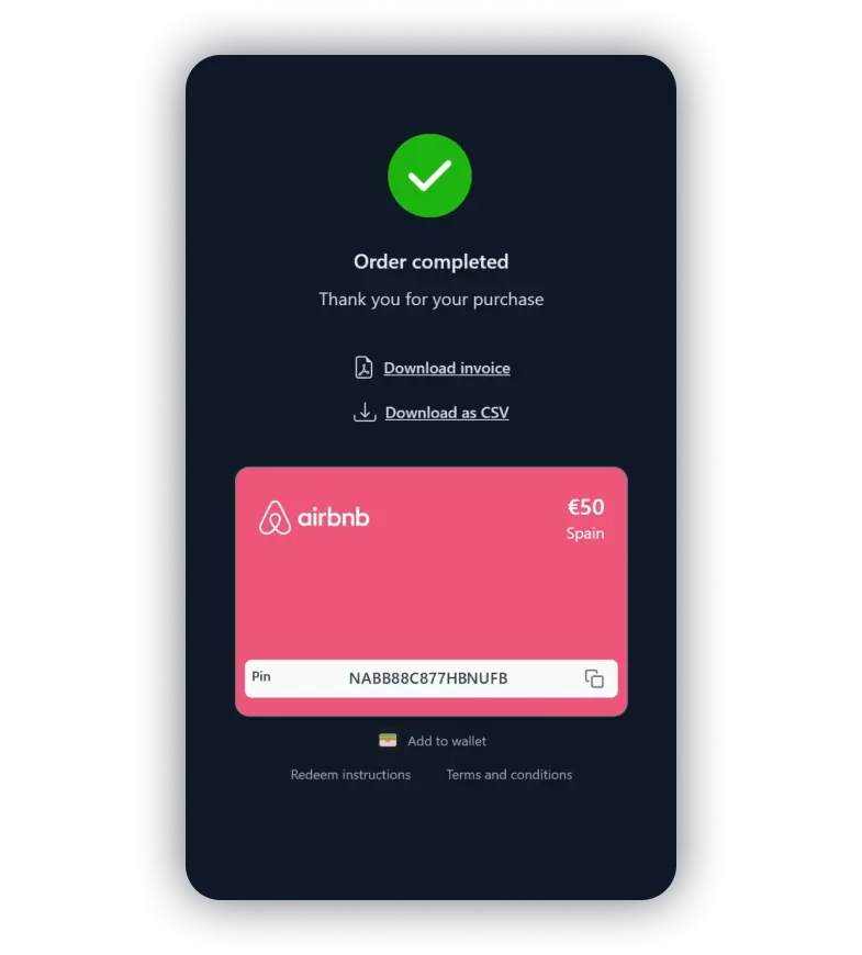 Copy your gift card code