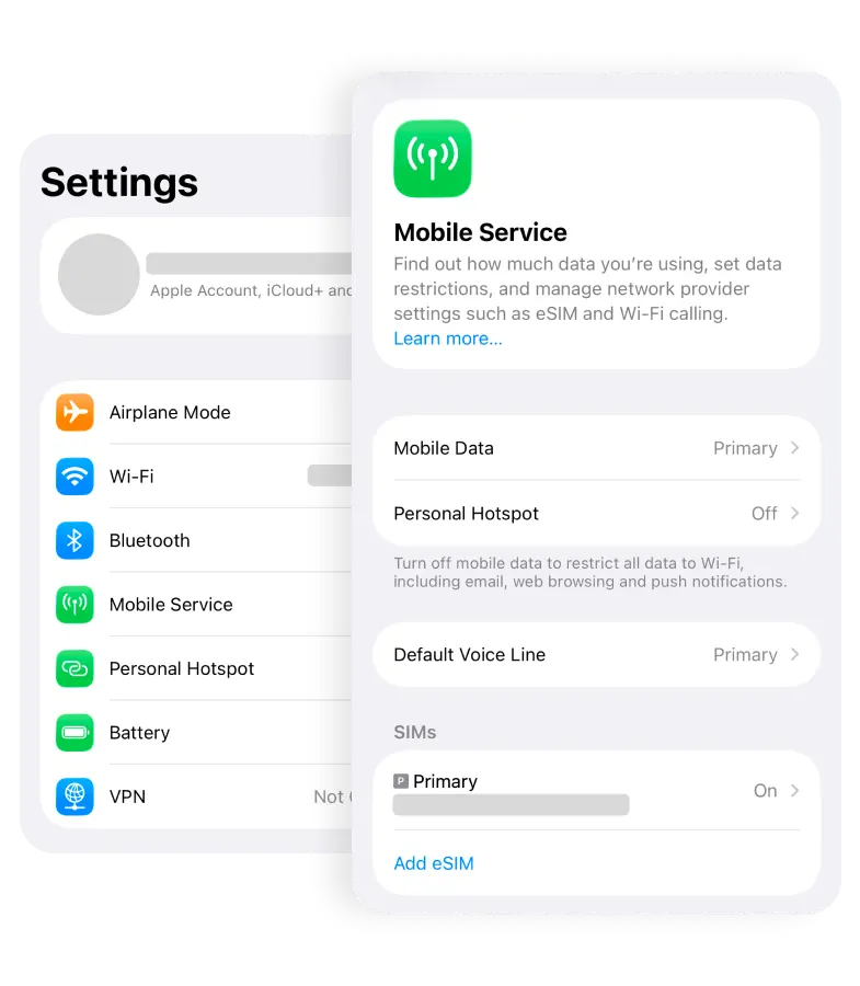 Go to Settings → Mobile Data → Add eSIM