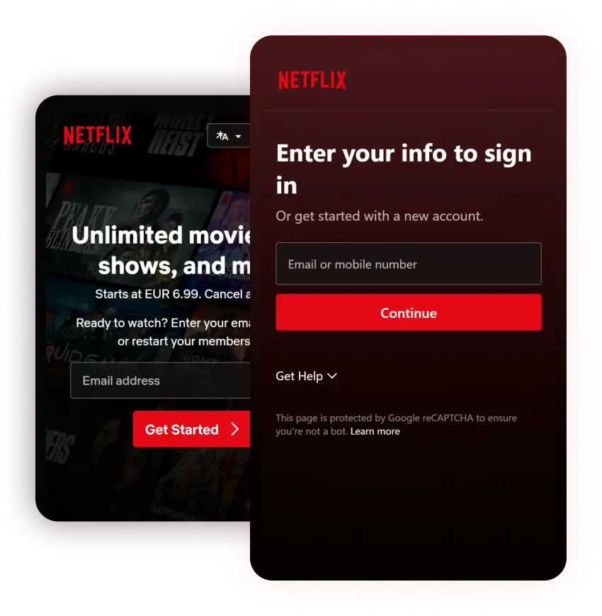 Netflix रिडीम पृष्ठ पर जाएं