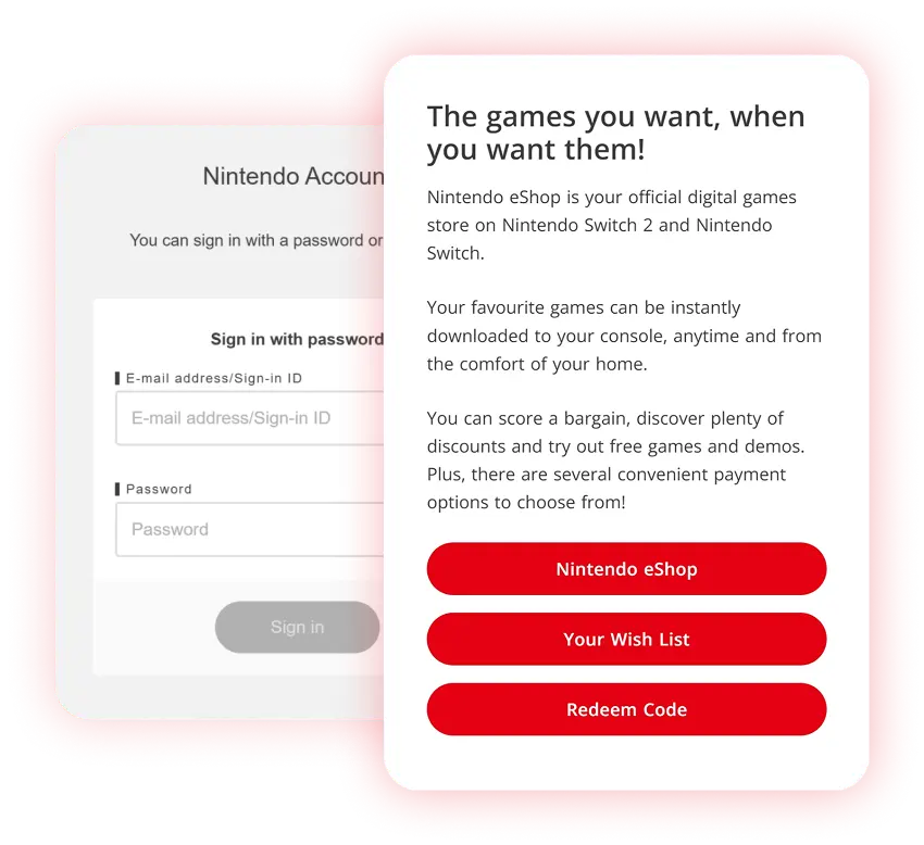 Ve a la página de canje de Nintendo eShop