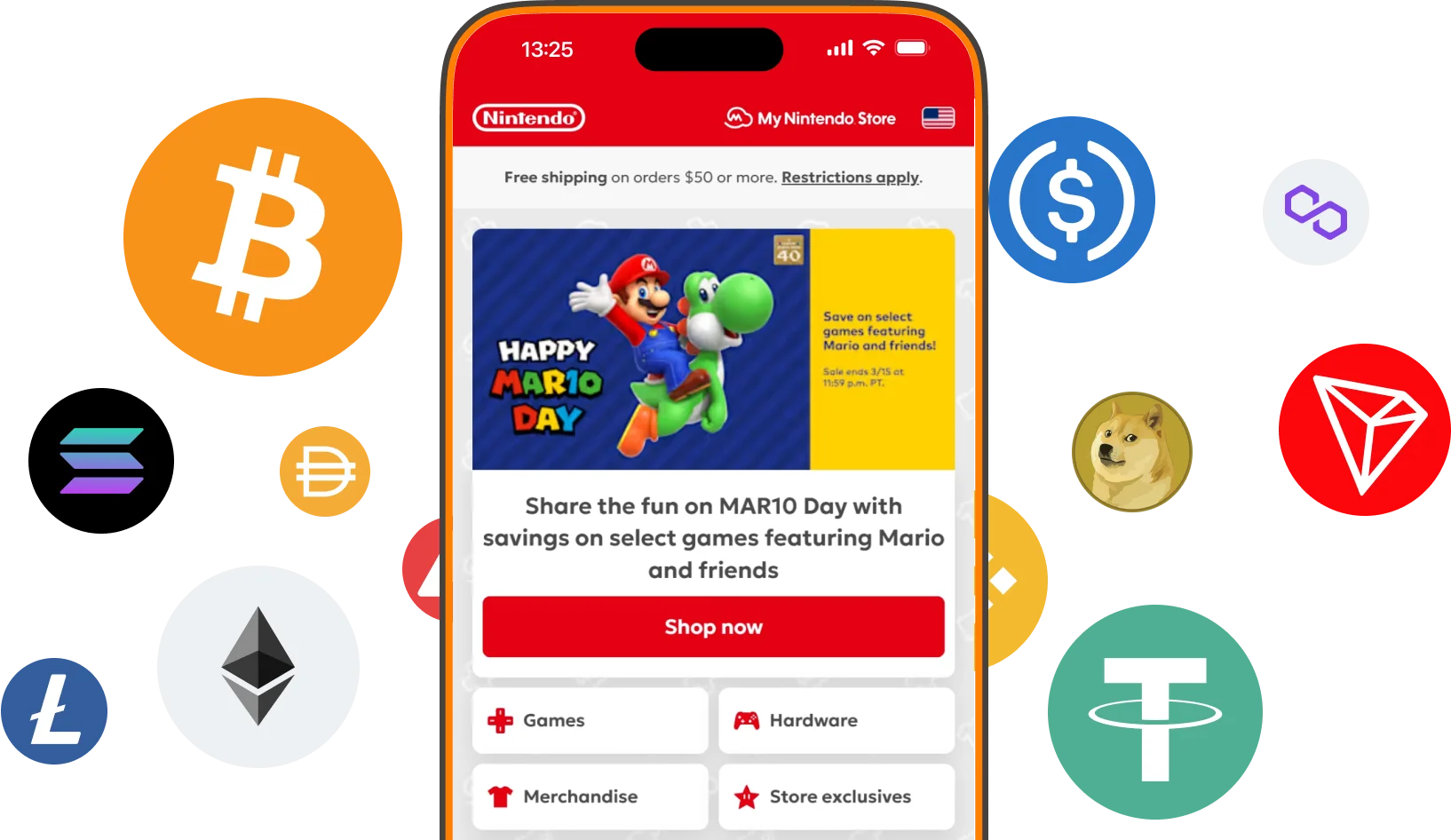 Compra tarjeta de regalo de Nintendo eShop con cripto